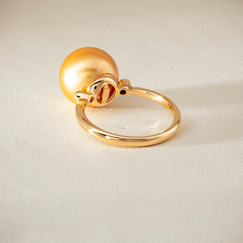 18ct Yellow Gold 12mm Golden South Sea Pearl Diamond Ring - Ring - Walker & Hall