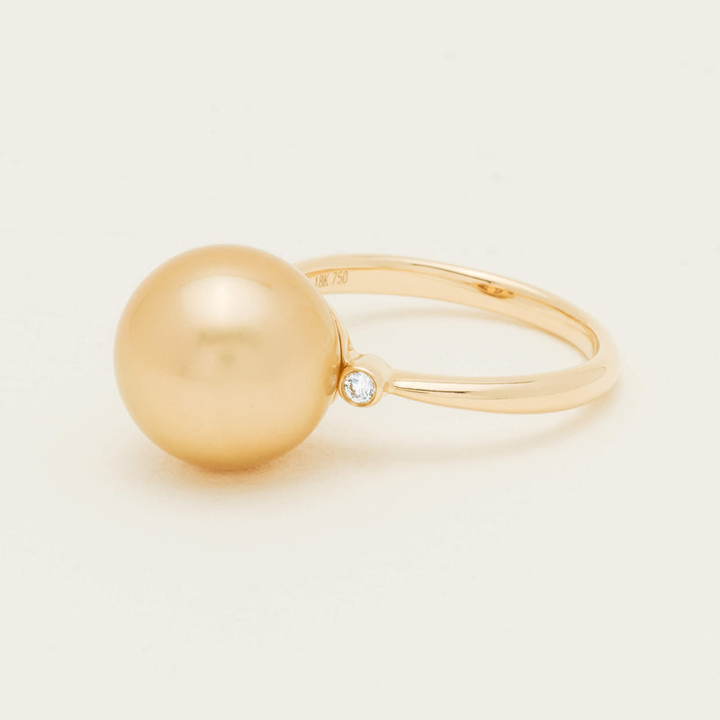 18ct Yellow Gold 12mm Golden South Sea Pearl Diamond Ring