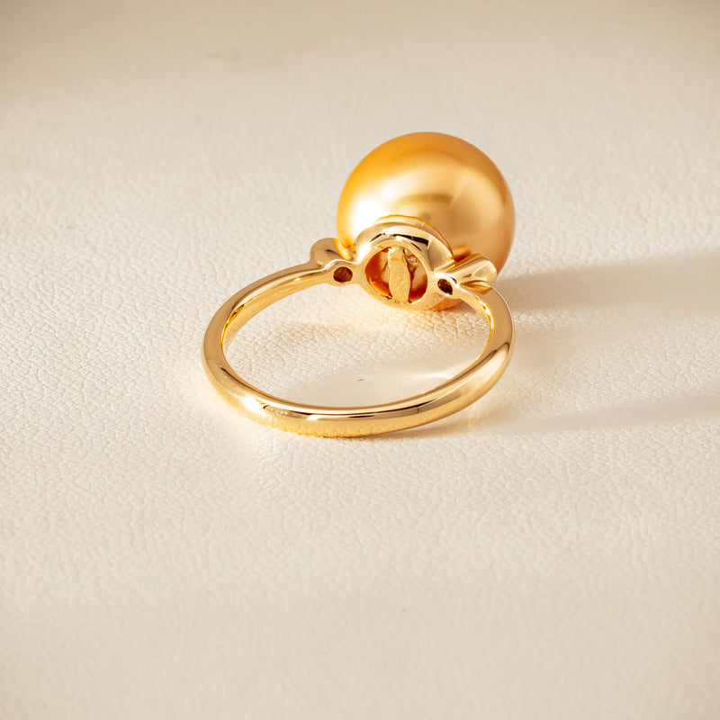 18ct Yellow Gold 12mm Golden South Sea Pearl Diamond Ring - Ring - Walker & Hall