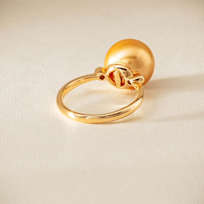 18ct Yellow Gold 12mm Golden South Sea Pearl Diamond Ring - Ring - Walker & Hall