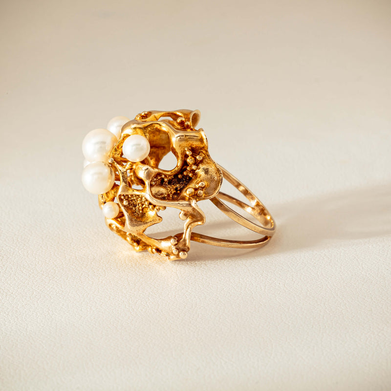 Deja Vu 9ct Yellow Gold Pearl Brutalist Cocktail Ring - Ring - Walker & Hall