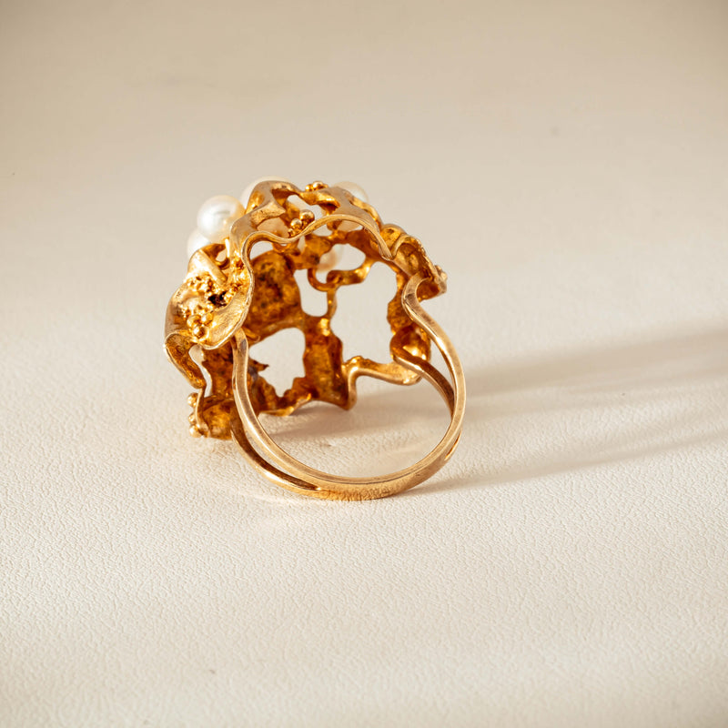 Deja Vu 9ct Yellow Gold Pearl Brutalist Cocktail Ring - Ring - Walker & Hall