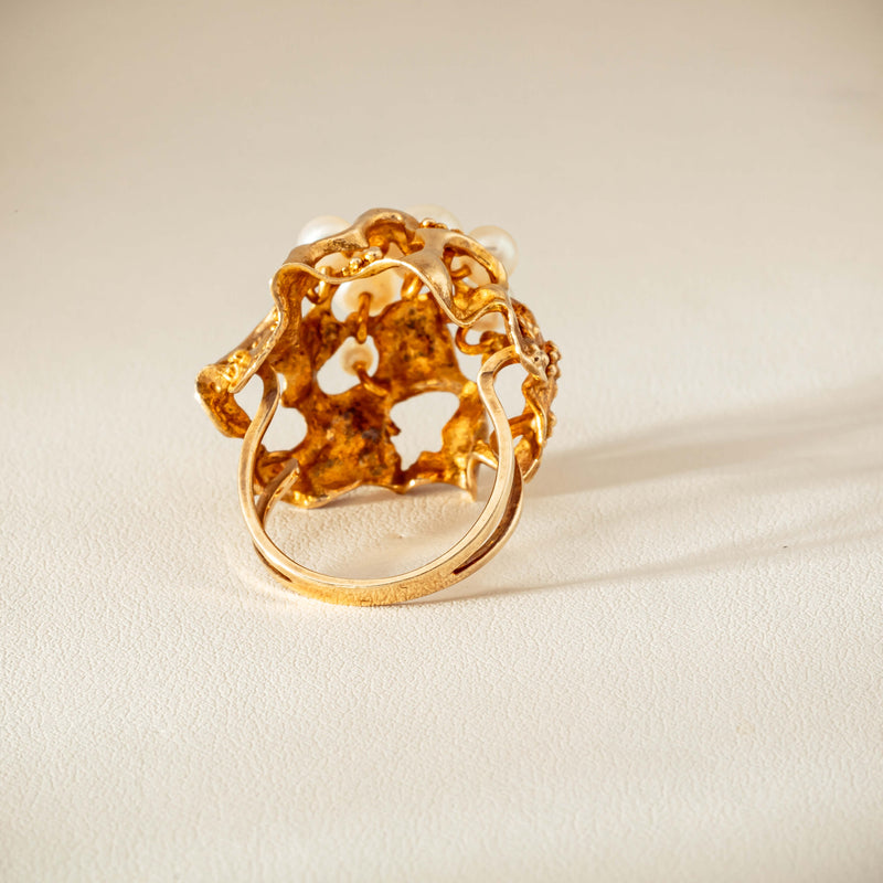 Deja Vu 9ct Yellow Gold Pearl Brutalist Cocktail Ring - Ring - Walker & Hall