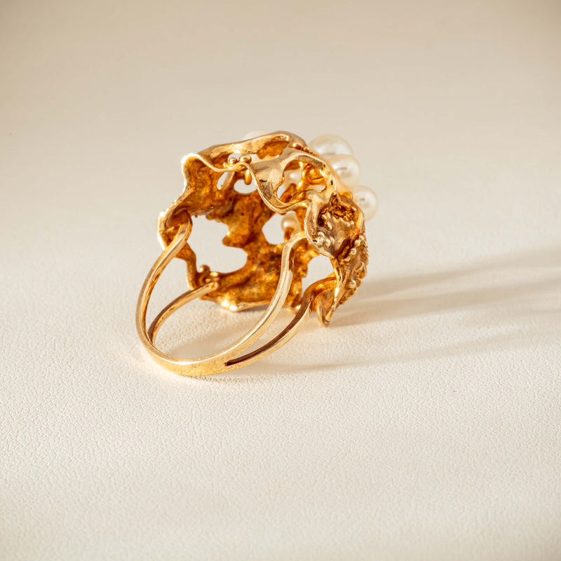 Deja Vu 9ct Yellow Gold Pearl Brutalist Cocktail Ring - Ring - Walker & Hall