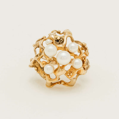 Deja Vu 9ct Yellow Gold Pearl Brutalist Cocktail Ring - Ring - Walker & Hall
