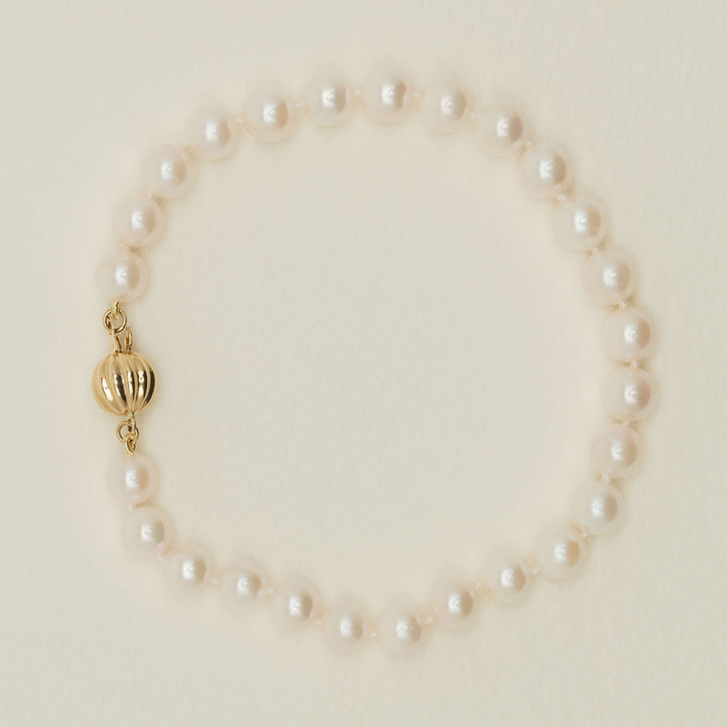 9ct Yellow Gold 6-6.5mm Akoya Pearl Bracelet