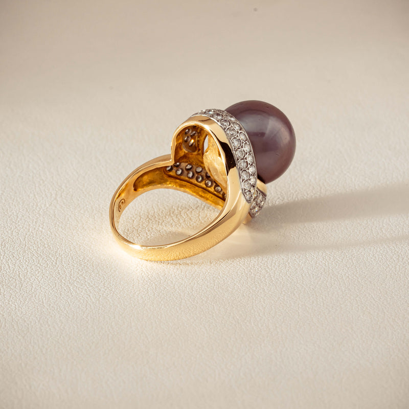 Deja Vu 18ct Yellow Gold 11.8mm Black Pearl & Diamond Ring - Ring - Walker & Hall