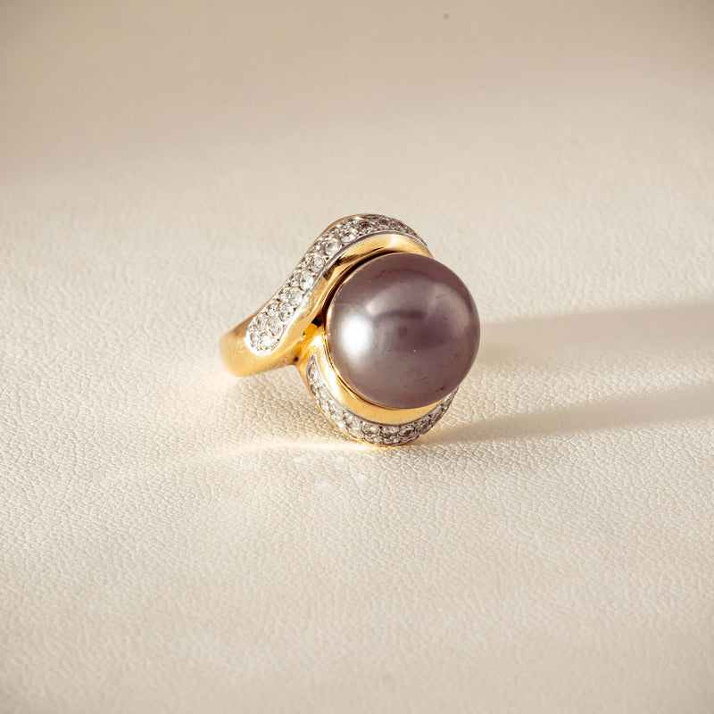 Deja Vu 18ct Yellow Gold 11.8mm Black Pearl & Diamond Ring - Ring - Walker & Hall
