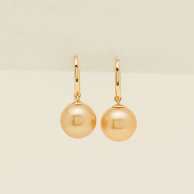 18ct Yellow Gold 11.3mm Golden Pearl Hook Earrings