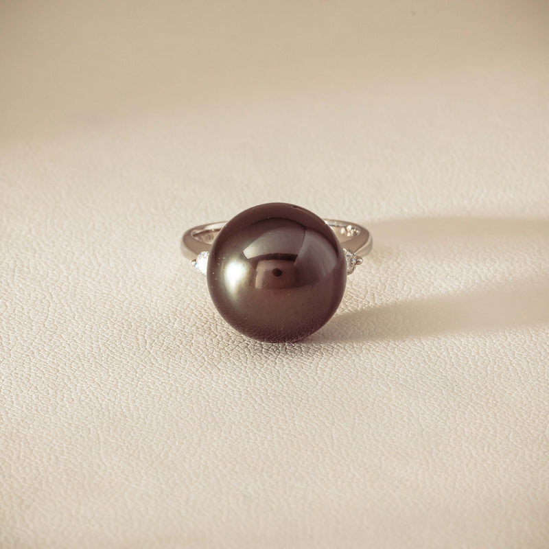 Deja Vu Platinum 13.5mm Black Pearl & Diamond Ring