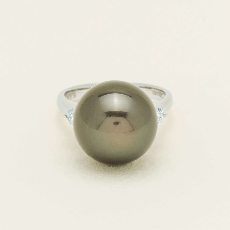 Deja Vu Platinum 13.5mm Black Pearl & Diamond Ring