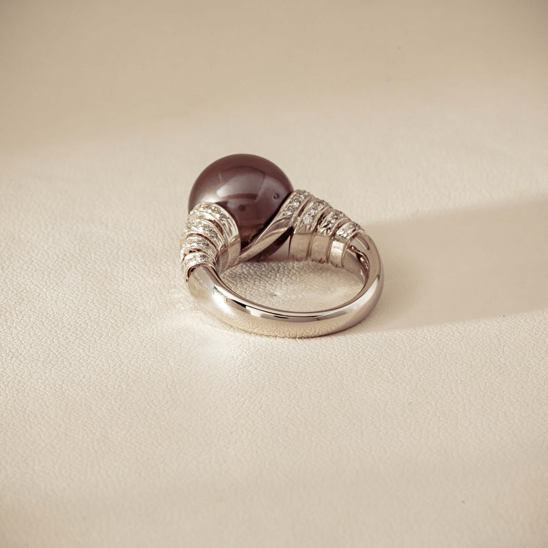 Deja Vu Platinum 13mm Black Pearl & Diamond Ring