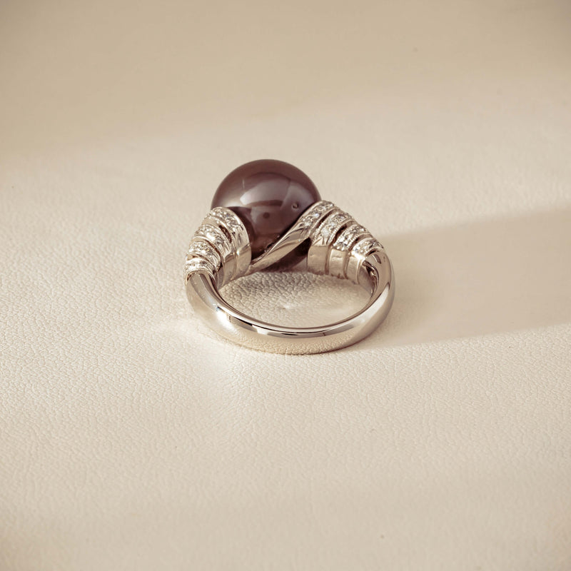 Deja Vu Platinum 13mm Black Pearl & Diamond Ring