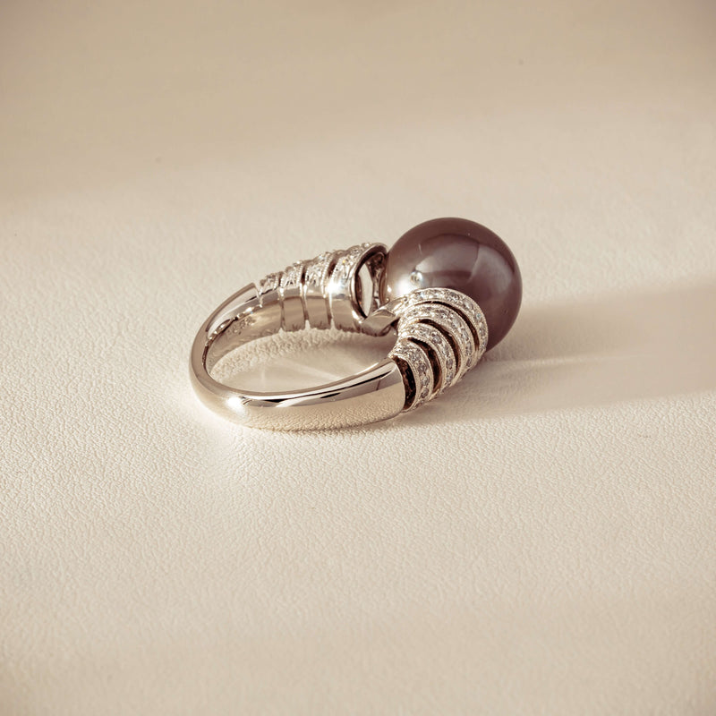 Deja Vu Platinum 13mm Black Pearl & Diamond Ring