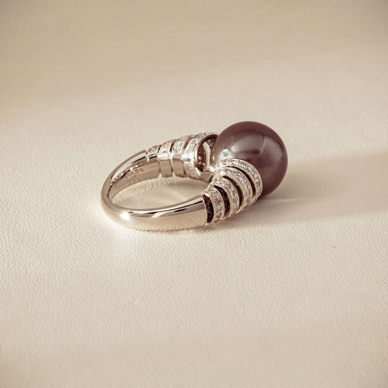 Deja Vu Platinum 13mm Black Pearl & Diamond Ring