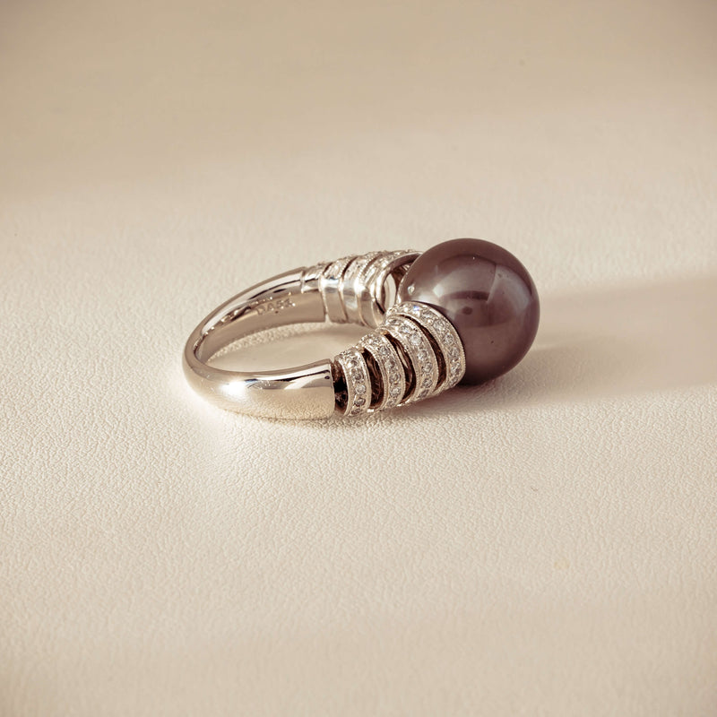 Deja Vu Platinum 13mm Black Pearl & Diamond Ring