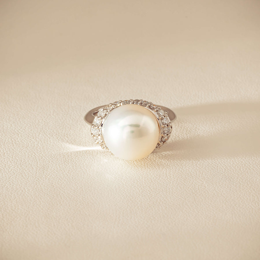 Deja Vu Platinum 12.3mm South Sea Pearl & Diamond Ring