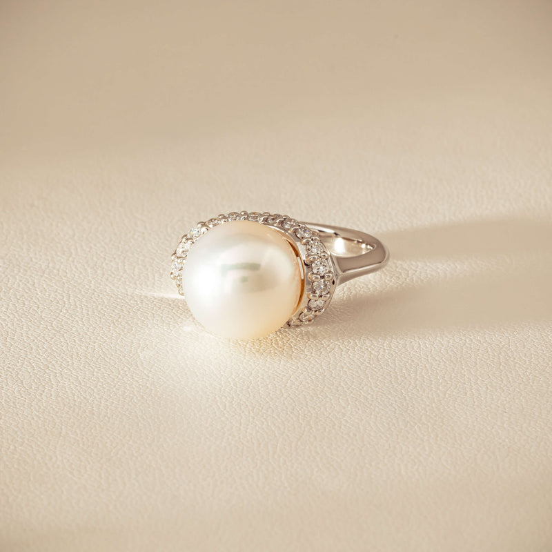 Deja Vu Platinum 12.3mm South Sea Pearl & Diamond Ring