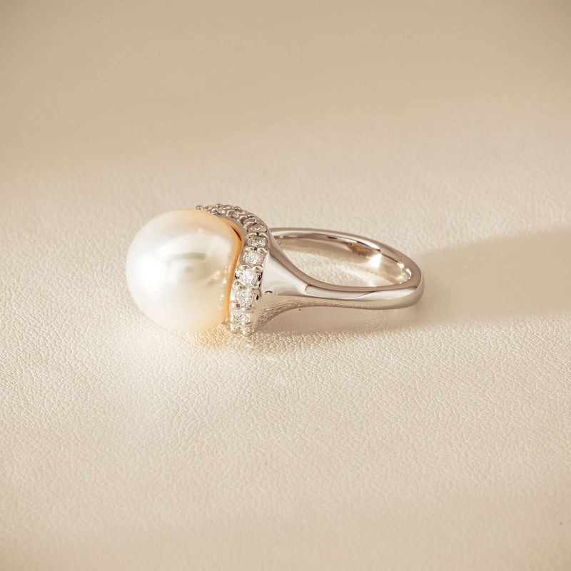 Deja Vu Platinum 12.3mm South Sea Pearl & Diamond Ring