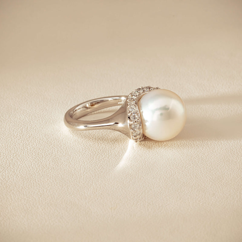 Deja Vu Platinum 12.3mm South Sea Pearl & Diamond Ring