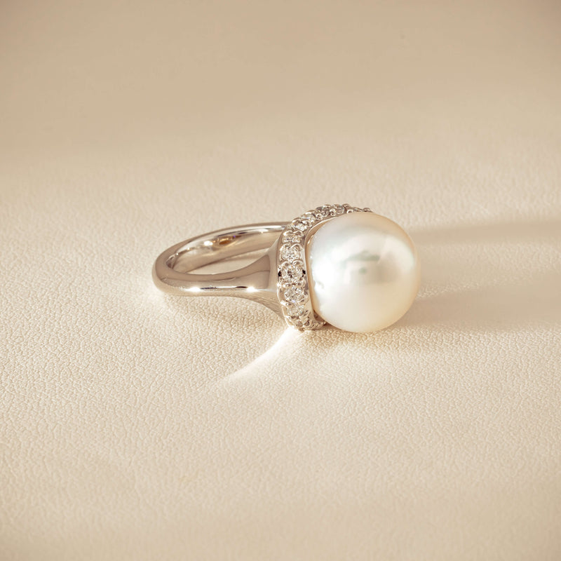 Deja Vu Platinum 12.3mm South Sea Pearl & Diamond Ring