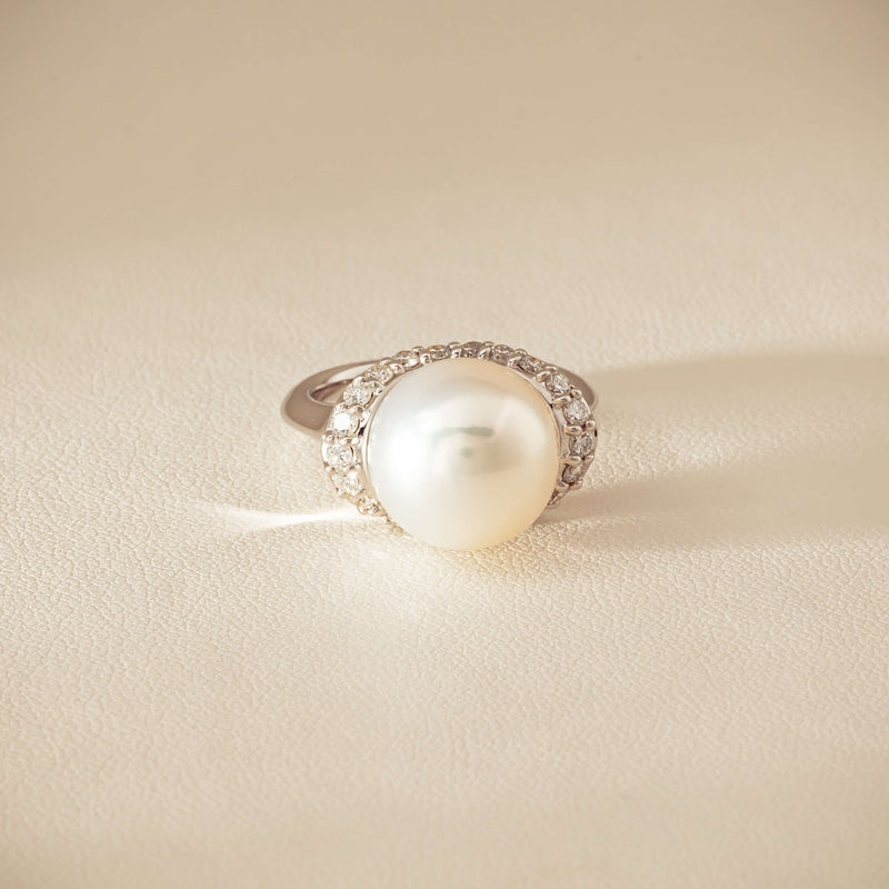 Deja Vu Platinum 12.3mm South Sea Pearl & Diamond Ring