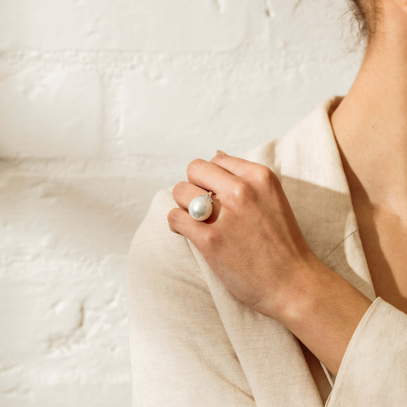 Deja Vu Platinum 16.7mm South Sea Pearl & Diamond Ring