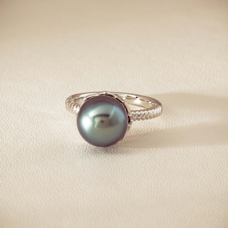 18ct White Gold 10.9mm Black Pearl Selene Ring - Ring - Walker & Hall