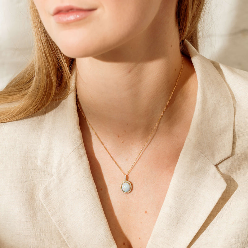 18ct Yellow Gold 1.46ct Opal & Diamond Isla Pendant-Necklace-Walker & Hall