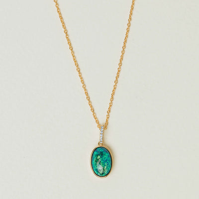18ct Yellow Gold 2.09ct Opal & Diamond Pendant - Necklace - Walker & Hall