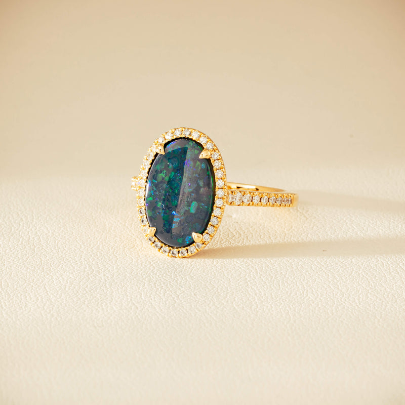 18ct Yellow Gold 1.48ct Opal & Diamond Sierra Ring - Ring - Walker & Hall