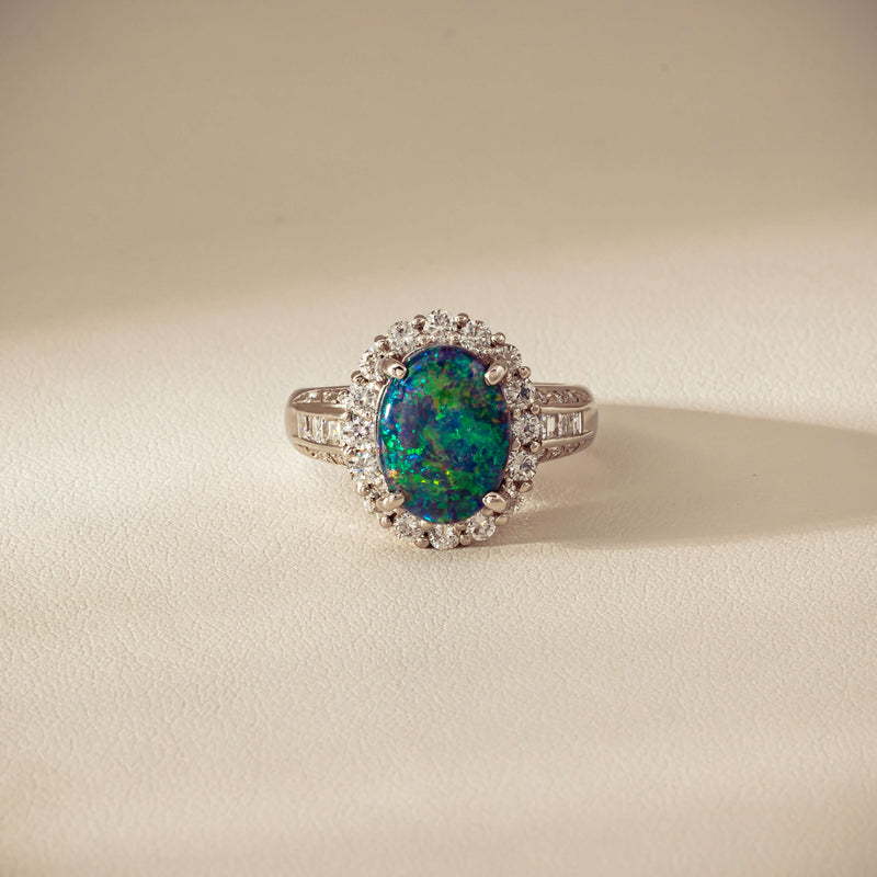 Deja Vu Platinum 3.08ct Opal & Diamond Cluster Ring - Ring - Walker & Hall