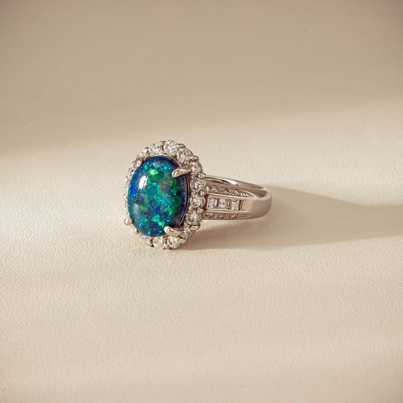 Deja Vu Platinum 3.08ct Opal & Diamond Cluster Ring - Ring - Walker & Hall