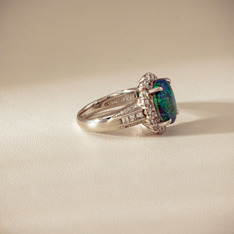 Deja Vu Platinum 3.08ct Opal & Diamond Cluster Ring - Ring - Walker & Hall