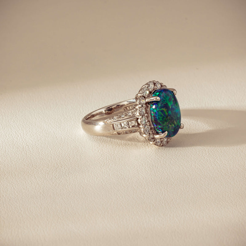 Deja Vu Platinum 3.08ct Opal & Diamond Cluster Ring - Ring - Walker & Hall