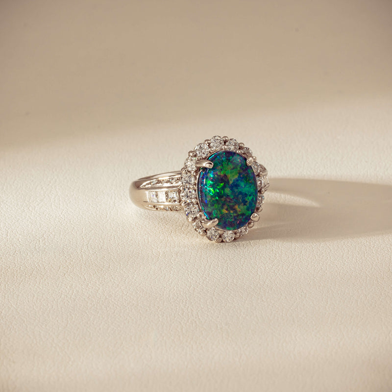 Deja Vu Platinum 3.08ct Opal & Diamond Cluster Ring - Ring - Walker & Hall