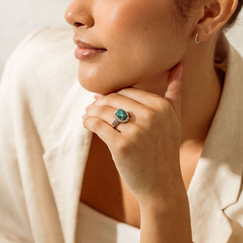 Deja Vu Platinum 3.08ct Opal & Diamond Cluster Ring - Ring - Walker & Hall