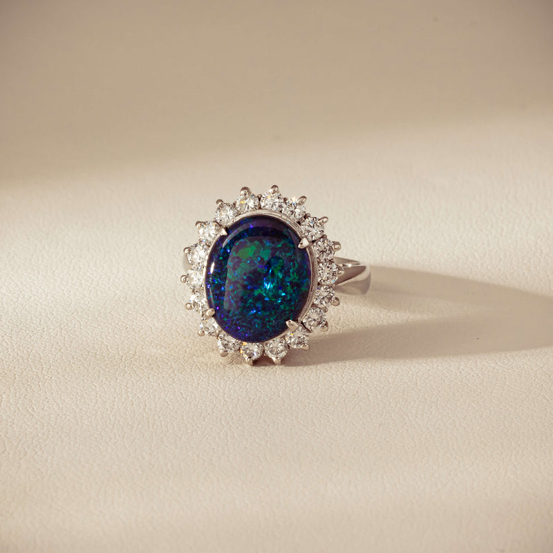Deja Vu Platinum 2.91ct Opal & Diamond Cluster Ring - Ring - Walker & Hall
