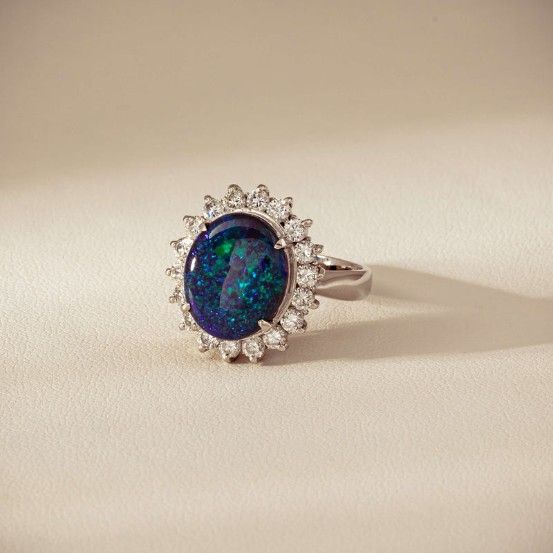 Deja Vu Platinum 2.91ct Opal & Diamond Cluster Ring - Ring - Walker & Hall