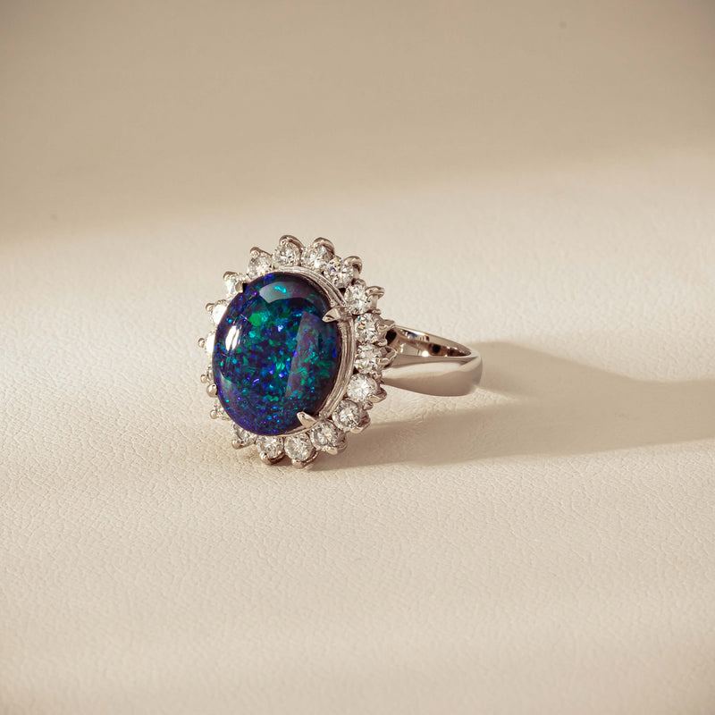 Deja Vu Platinum 2.91ct Opal & Diamond Cluster Ring - Ring - Walker & Hall