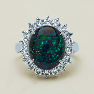 Deja Vu Platinum 2.91ct Opal & Diamond Cluster Ring - Ring - Walker & Hall