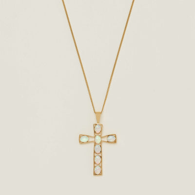 Deja Vu 9ct Yellow Gold Opal-Set Cross Pendant - Necklace - Walker & Hall