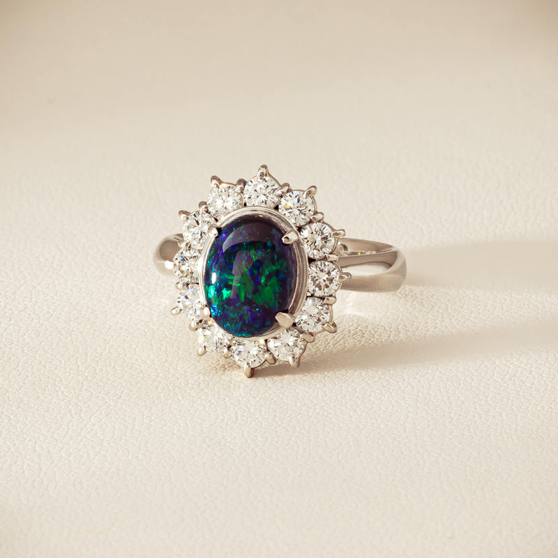 Deja Vu Platinum 1.72ct Opal & Diamond Cluster Ring - Ring - Walker & Hall