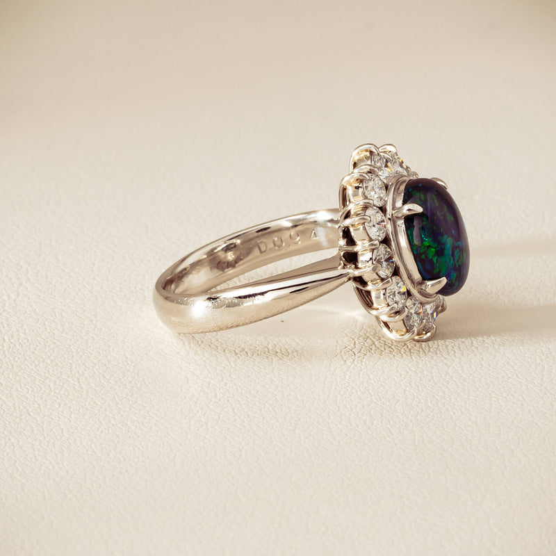 Deja Vu Platinum 1.72ct Opal & Diamond Cluster Ring - Ring - Walker & Hall