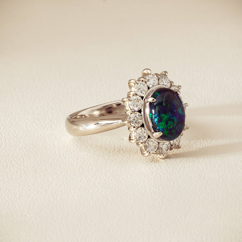Deja Vu Platinum 1.72ct Opal & Diamond Cluster Ring - Ring - Walker & Hall