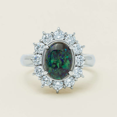 Deja Vu Platinum 1.72ct Opal & Diamond Cluster Ring - Ring - Walker & Hall