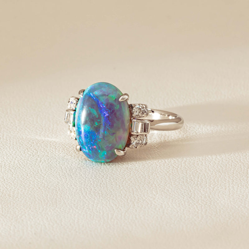 Vintage Silver/Palladium/Gold Opal & Diamond Ring - Ring - Walker & Hall