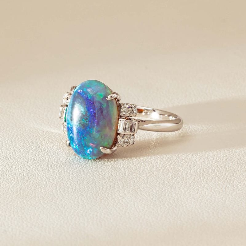Vintage Silver/Palladium/Gold Opal & Diamond Ring - Ring - Walker & Hall