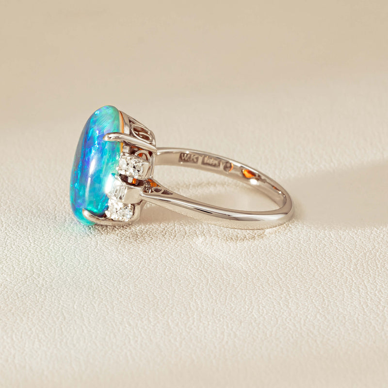 Vintage Silver/Palladium/Gold Opal & Diamond Ring - Ring - Walker & Hall