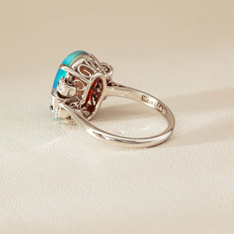 Vintage Silver/Palladium/Gold Opal & Diamond Ring - Ring - Walker & Hall